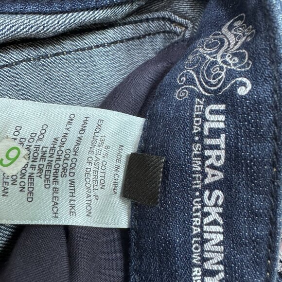 Express Jeans Ultra Skinny Zelda Slim Fit Rhinestone Blue Low Rise Women’s Sz 10 - Picture 7 of 13